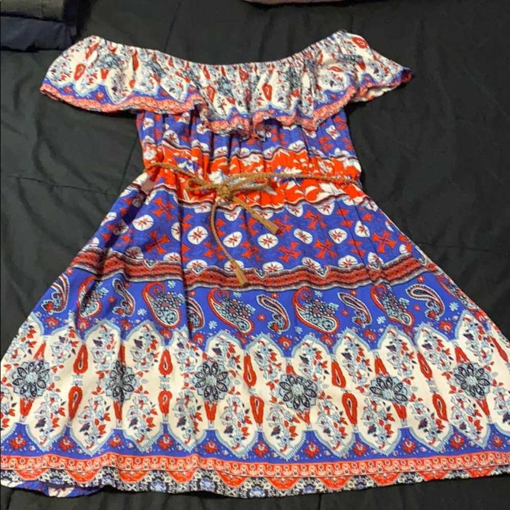 Off the shoulder dress with belt